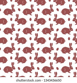 Seamless pattern with Easter Bunny, eggs. Happy Easter. Festive background. Design for banner, poster or print.