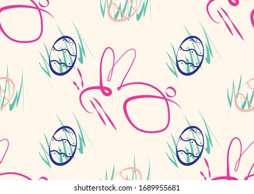 Seamless pattern with easter bunny and easter eggs. Vector illustration.
