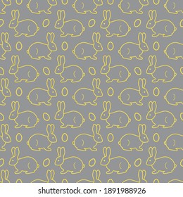 Seamless pattern with Easter Bunny, eggs. Happy Easter. Festive background. Design for banner, poster or print. Illuminating and Ultimate Gray.