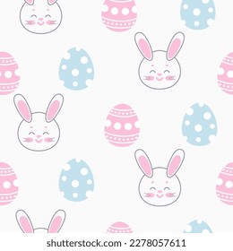 seamless pattern easter bunny with easter eggs on white background

