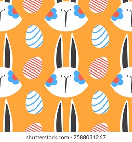 Seamless pattern with Easter bunny and eggs. Happy Easter print design
