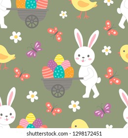 Seamless pattern Easter Bunny. Flat style. Vector illustration.