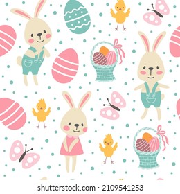 Seamless pattern Easter Bunny. Flat style. Vector illustration.