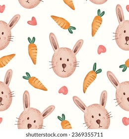 seamless pattern of easter bunny and flower illustration  on light background color