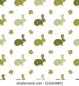 Seamless pattern with Easter Bunny. Happy Easter. Festive background. Rabbits, hares. Design for banner, poster or print.