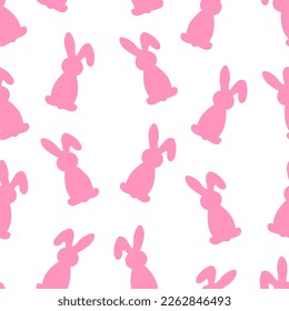 Seamless pattern Easter bunny pink silhouettes vector illustration