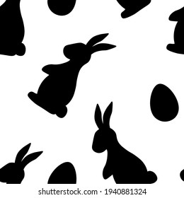 Seamless pattern Easter bunny silhouette and eggs vector illustration