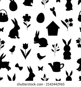 Seamless pattern Easter Bunny silhouette vector illustration