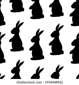 Seamless pattern easter bunny silhouettes vector illustration