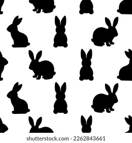 Seamless pattern Easter bunny silhouettes vector illustration