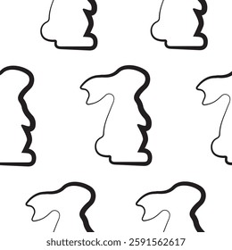 seamless pattern with Easter bunny standing on hind legs in line art style drawn with original outline, for logos and various designs