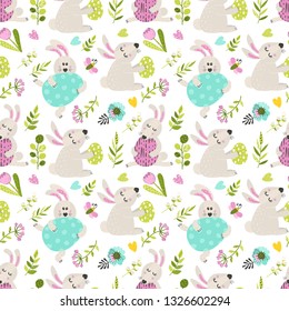 Seamless pattern with Easter bunny. Vector illustration for your design