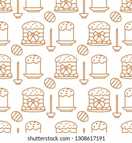 Seamless pattern with Easter cakes, candle, decorated eggs. Happy Easter. Festive background. Design for banner, poster or print.