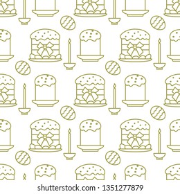 Seamless pattern with Easter cakes, candle, decorated eggs. Happy Easter. Festive background. Design for banner, poster or print.