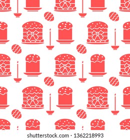 Seamless pattern with Easter cakes, candle, decorated eggs. Happy Easter. Festive background. Design for banner, poster or print.