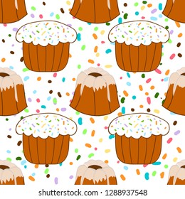 Seamless pattern with Easter cakes, Festive background. Design for banner, poster or print.