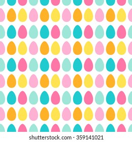 Seamless pattern with easter color eggs. Vector. Yellow, blue, pink, orange and green colors.
