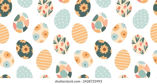 Seamless pattern with Easter colored eggs. Spring hand-drawn abstract illustration