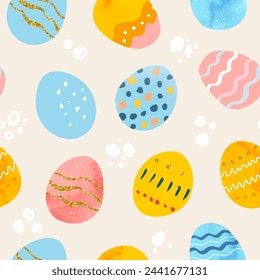 Seamless pattern with Easter decorated eggs. Background for packaging, covers, Easter cards and much more. Vector illustration