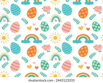 Seamless pattern for Easter design. Vector illustration of Easter eggs with ornament for print, t-shirts, textiles, wallpaper, wrapping paper on transparent background.