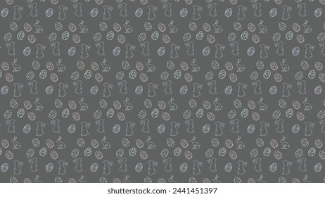 seamless pattern easter egg background isolated in blue, hand draw line rabbit, suit for decoration ,web, banner , wallpaper , simple minimalist