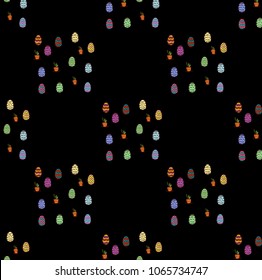 Seamless pattern, Easter egg  and carrot on black background. vector, cartoon,