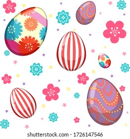 Seamless pattern of easter egg and colorful flower illustration