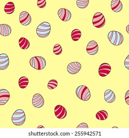 Seamless pattern easter egg. Striped eggs on a yellow background