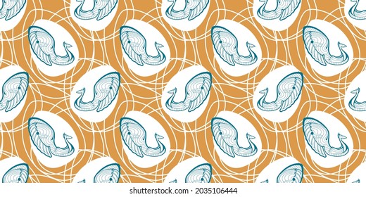 Seamless pattern of Easter eggs with birds. Holiday vector illustration. Print for wrapping paper, wallpaper, textile, stamp and other.
