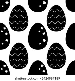 Seamless pattern easter eggs black and white, silhouette. Vector illustration. For your design, wrapping paper, fabric.