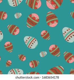 Seamless pattern with Easter eggs. Blue background