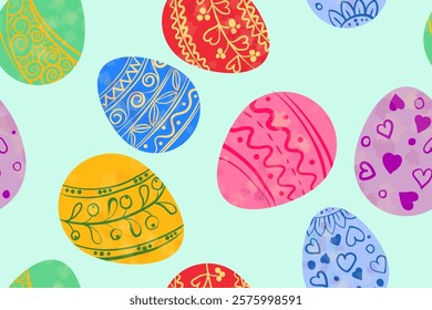 Seamless pattern with Easter eggs. Bright ornament. Vector
