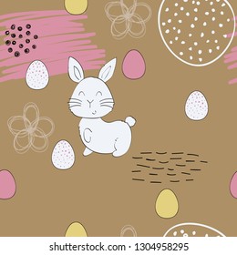Seamless pattern with easter eggs and bunny.