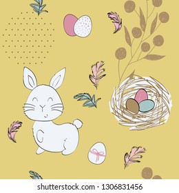 Seamless pattern with easter eggs and bunny.