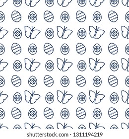 Seamless pattern with Easter eggs, butterflies. Happy Easter. Festive background. Design for banner, poster or print.