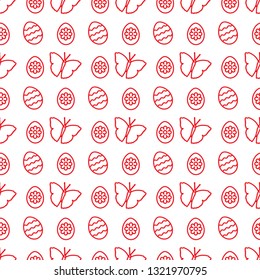 Seamless pattern with Easter eggs, butterflies. Happy Easter. Festive background. Design for banner, poster or print.