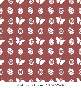 Seamless pattern with Easter eggs, butterflies. Happy Easter. Festive background. Design for banner, poster or print.