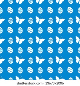 Seamless pattern with Easter eggs, butterflies. Happy Easter. Festive background. Design for banner, poster or print.