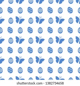 Seamless pattern with Easter eggs, butterflies. Happy Easter. Festive background. Design for banner, poster or print.