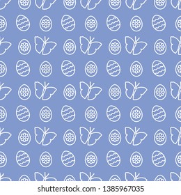 Seamless pattern with Easter eggs, butterflies. Happy Easter. Festive background. Design for banner, poster or print.
