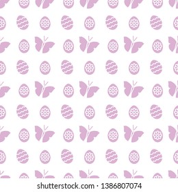 Seamless pattern with Easter eggs, butterflies. Happy Easter. Festive background. Design for banner, poster or print.