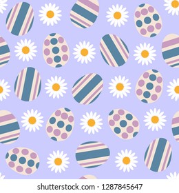 Seamless pattern with Easter eggs and chamomiles. Vector illustration EPS10