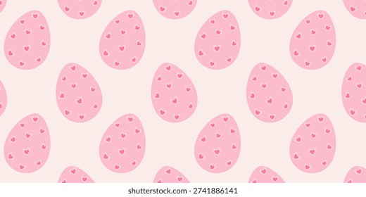 Seamless Pattern Easter Eggs decorated hearts shape pattern. Easter Thematic Backdrop Banner format. Isolated Vector illustration Easter Greetings Social Media post or wrapping and wallpaper Thematic