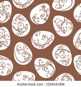 Seamless pattern. Easter eggs with decorative elegant ornament. It can be used for packaging, wrapping paper, textiles, greeting cards, design of ecological products.  Eco eggs.  Vector