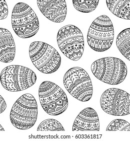 Seamless pattern: Easter eggs with detailed, hand drawn pattern