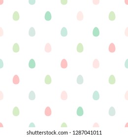 Seamless pattern with Easter eggs of different colors isolated on white. Cute Vector illustration. Soft pastel colors.