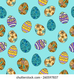 Seamless pattern with easter eggs in doodle style