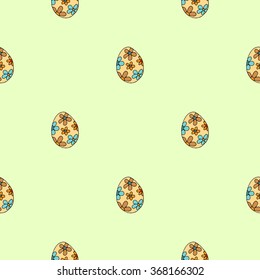 Seamless pattern with easter eggs in doodle style  Each egg is decorated with a different pattern. Vector file for editing and scaling.