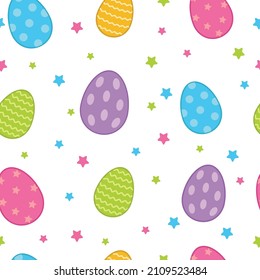 Seamless pattern: Easter eggs. Endless background: colorful bright eggs on a white background.