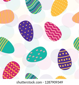 Seamless pattern with easter eggs in flat style. Vector illustration.
